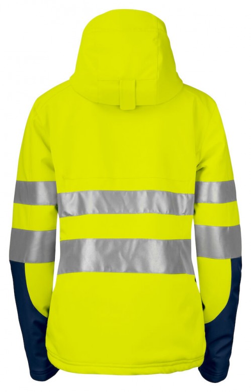 Projob 6424 Gevoerde Signalisatie Softshell Dames ISO20471 Klasse 3  Fluo Geel/Marine