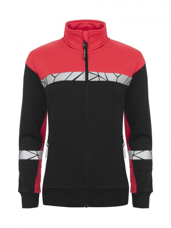 Projob Progression 7105 Sweater Volledige Ritssluiting Dames Zwart/Rood