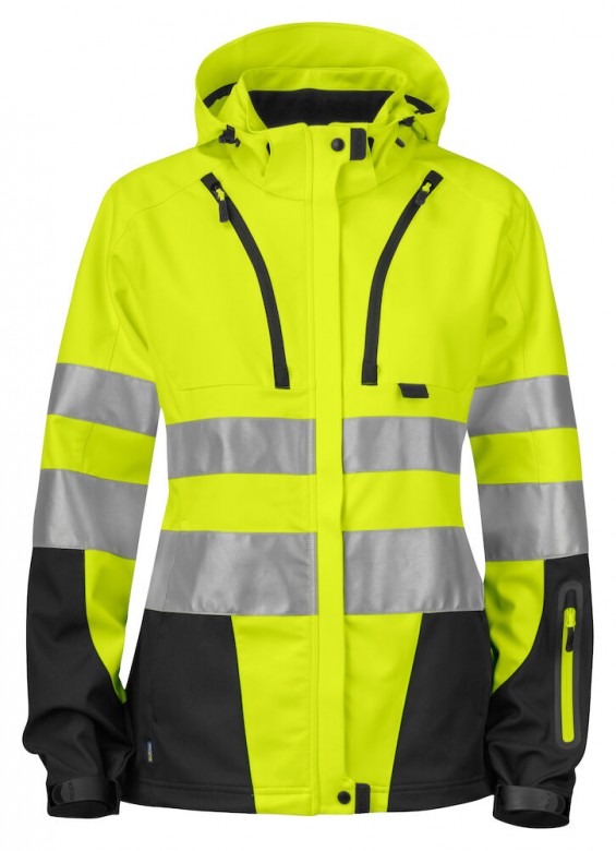 Projob 6423 Ongevoerde Signalisatie Softshell ISO20471 Klasse 3 Dames  Fluo Geel/Zwart