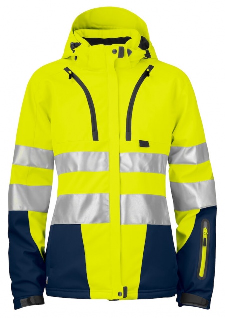Projob 6424 Gevoerde Signalisatie Softshell Dames ISO20471 Klasse 3  Fluo Geel/Marine