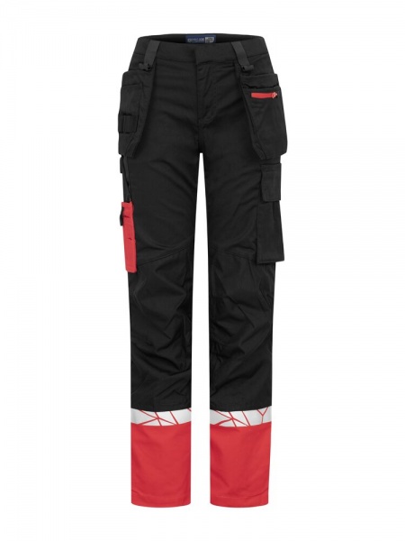 Projob Progression 7513 Stretchbroek Met Kniezakken En Spijkerzakken Dames Zwart/Rood